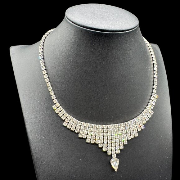 Vintage Statement Clear Rhinestones Necklace Choker Sparkling - Picture 4 of 12